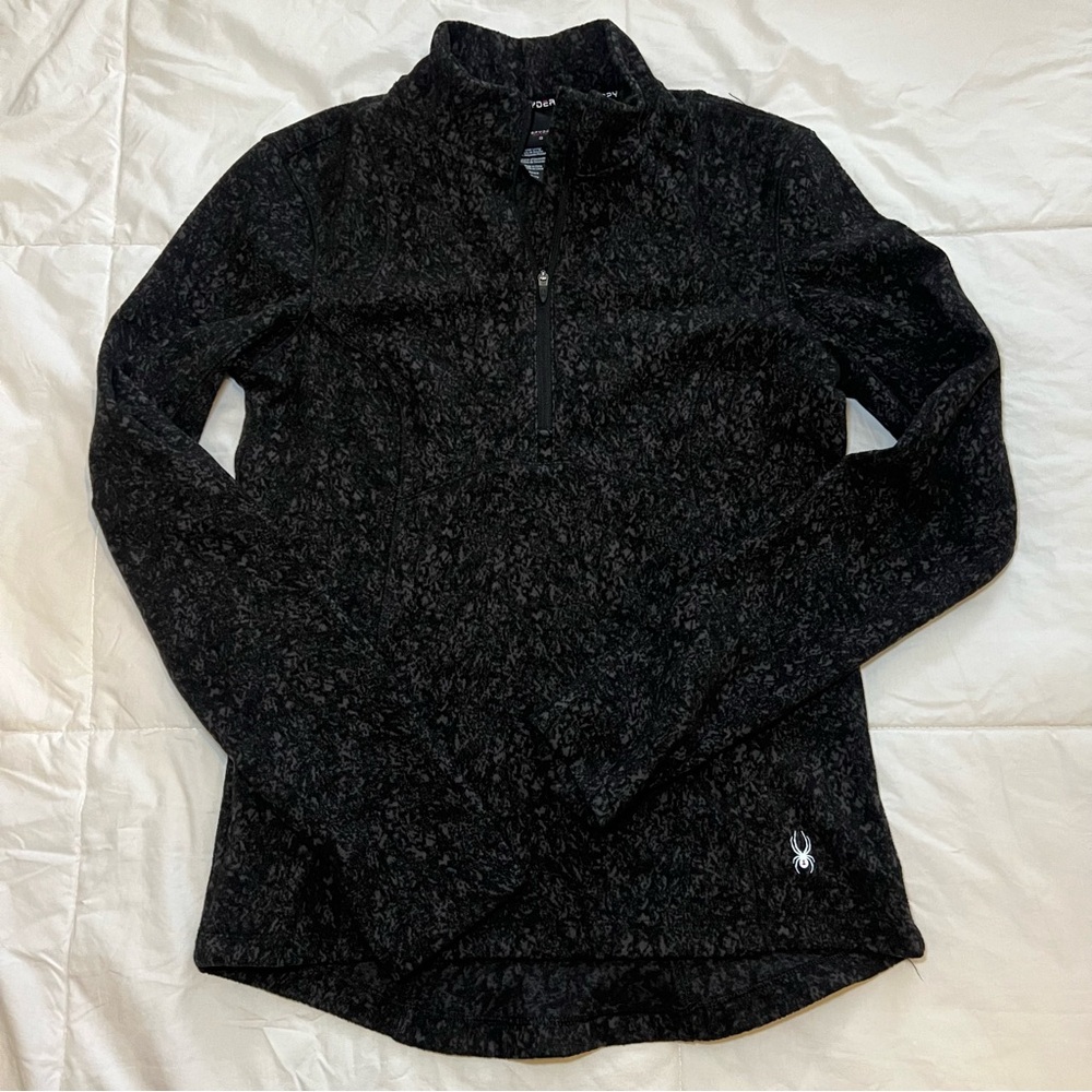 Spyder Womens Small 1/4 Zip Fleece Pullover Sweater w/ Thumbholes Black Carbon